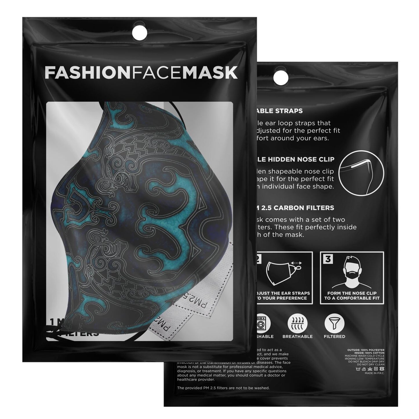 Drakkar Ship Dragon Heads Blue Viking Face Mask Cover