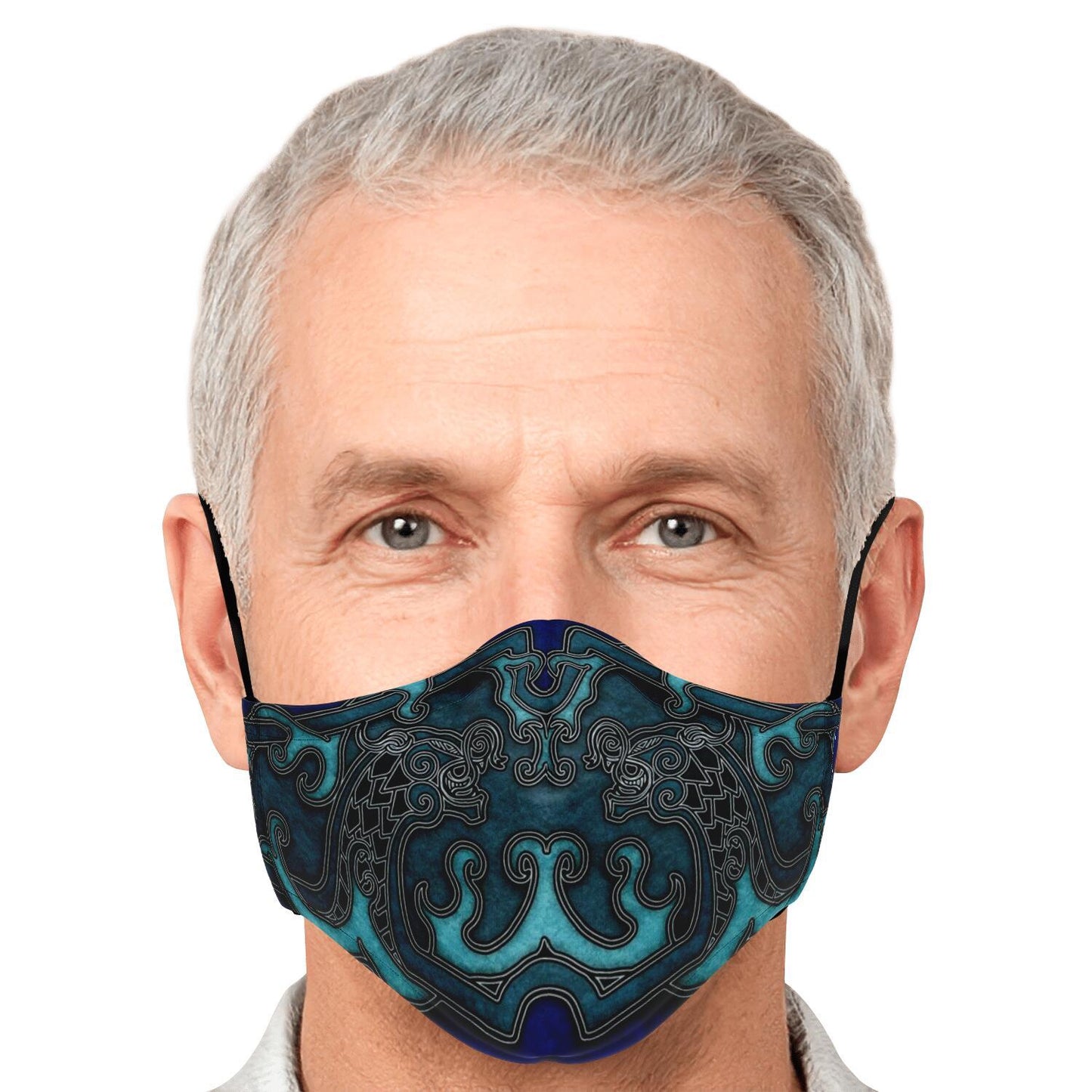 Drakkar Ship Dragon Heads Blue Viking Face Mask Cover