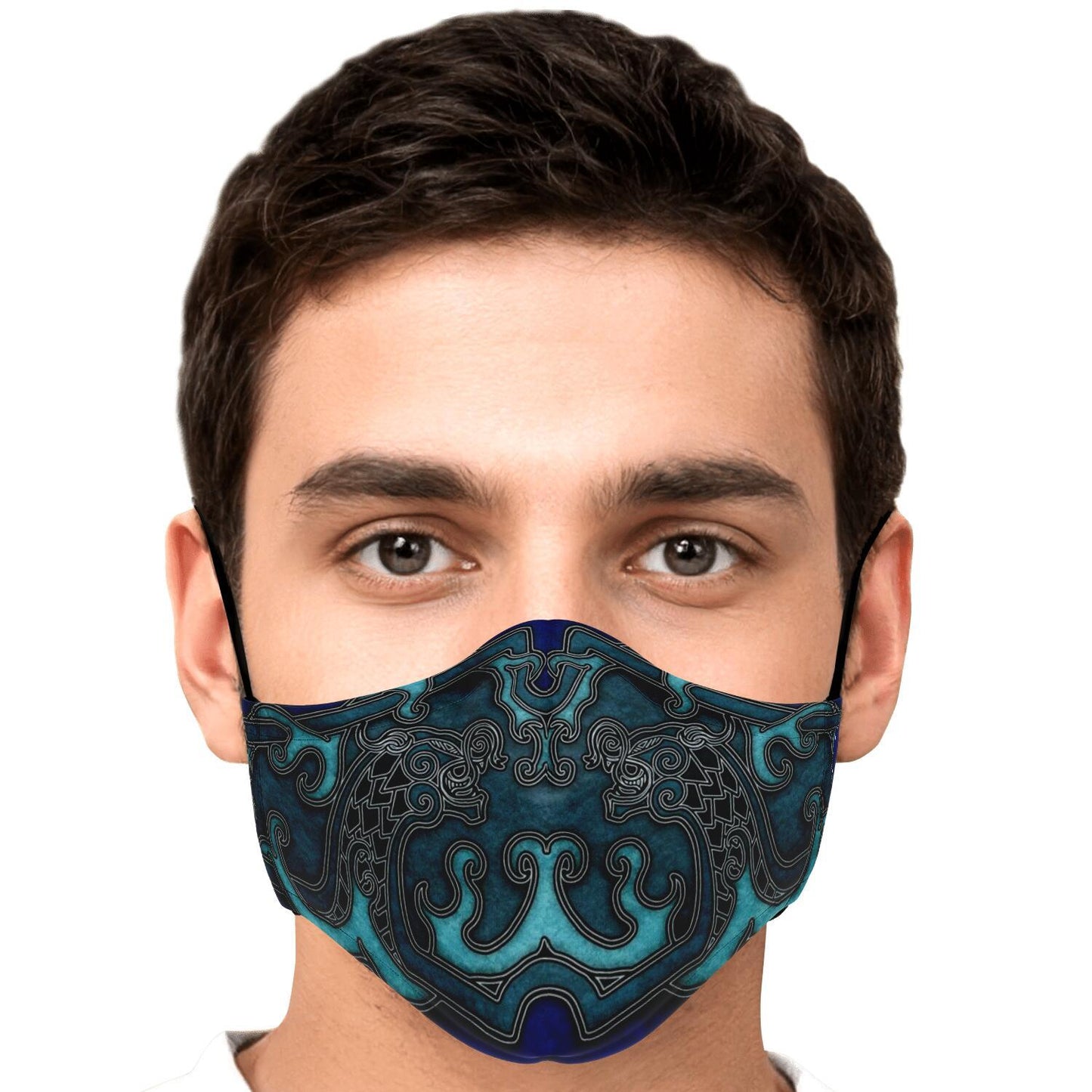 Drakkar Ship Dragon Heads Blue Viking Face Mask Cover