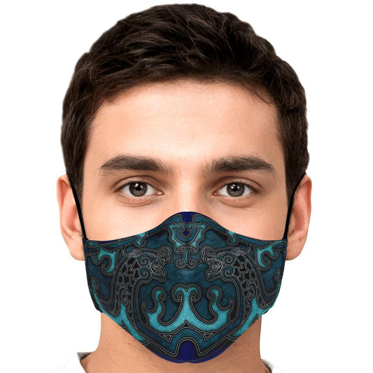 Drakkar Ship Dragon Heads Blue Viking Face Mask Cover
