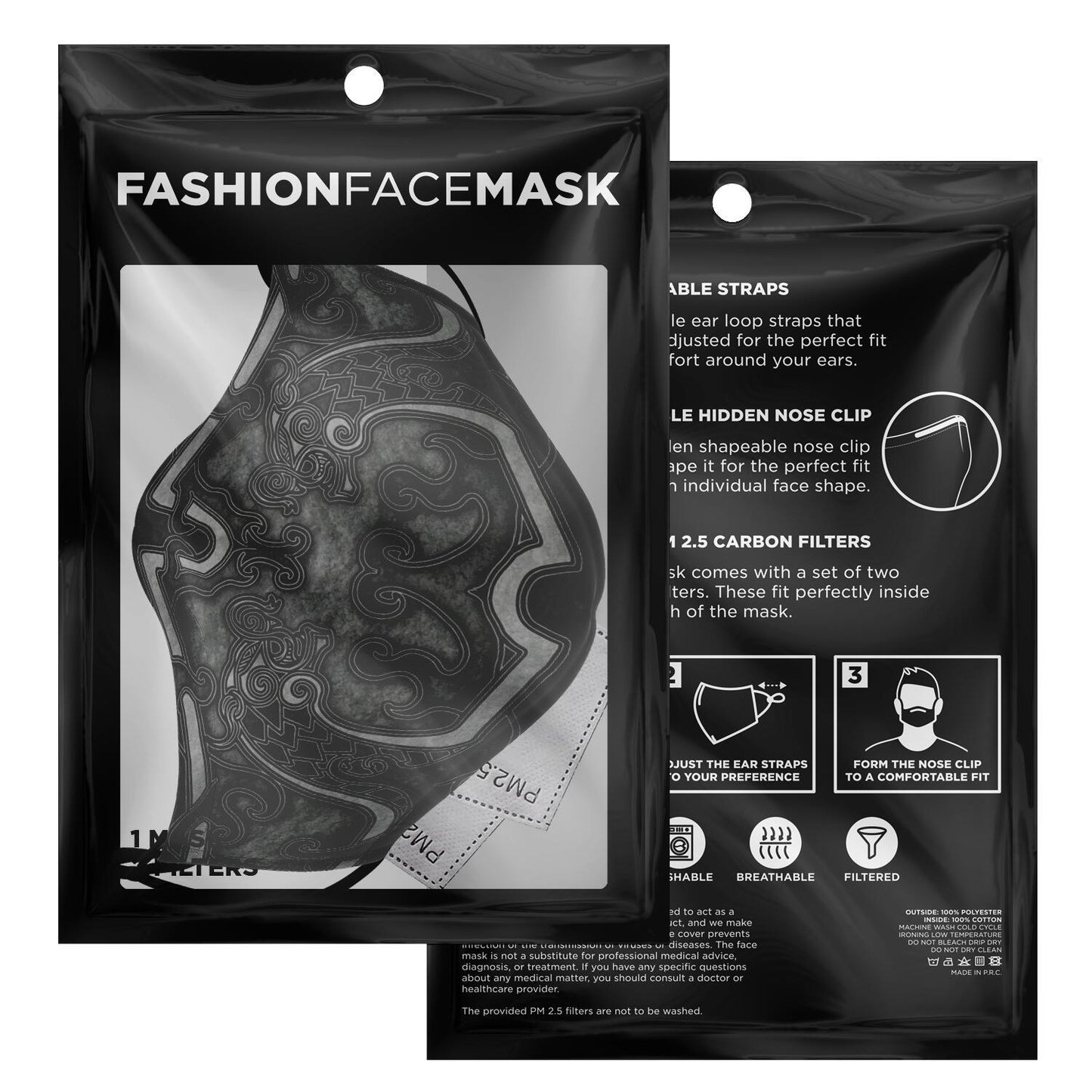 Drakkar Ship Dragon Heads Grey Viking Face Mask Cover