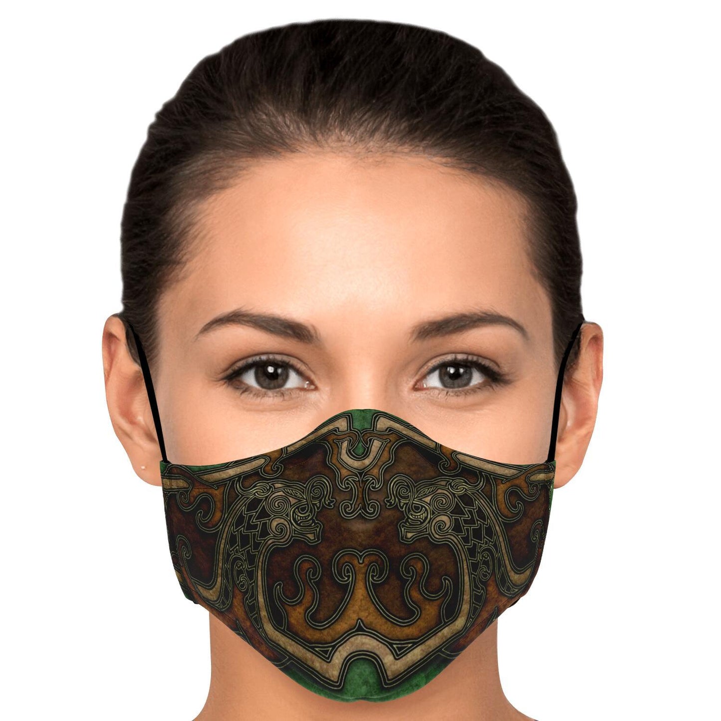 Drakkar Ship Dragon Heads Yellow-Green Viking Face Mask Cover