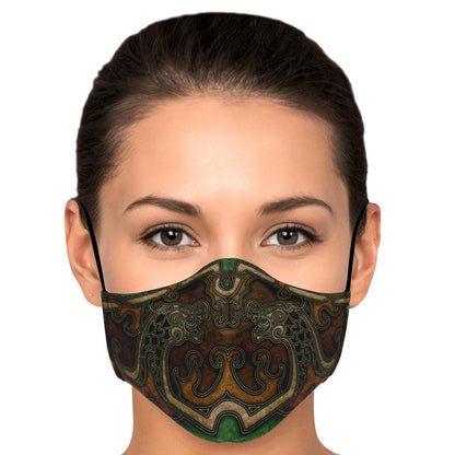 Drakkar Ship Dragon Heads Yellow-Green Viking Face Mask Cover