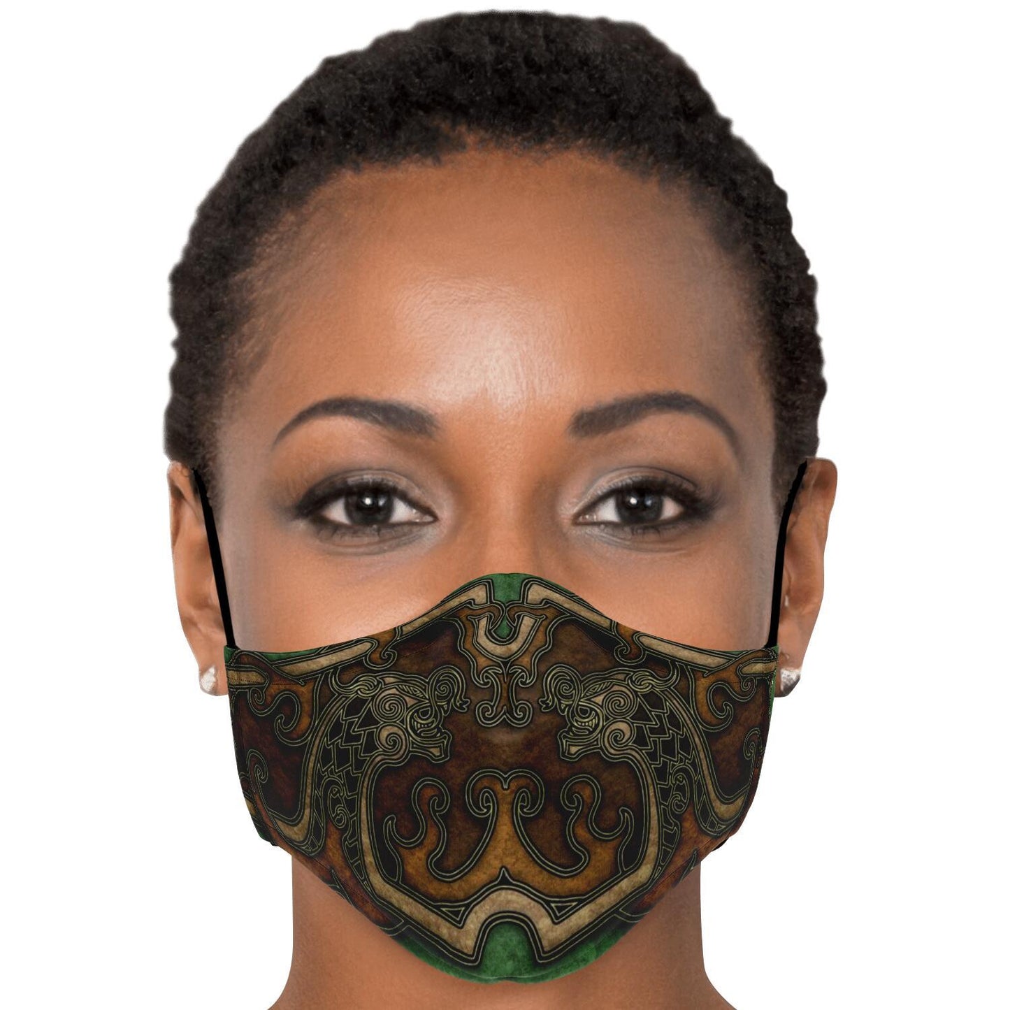 Drakkar Ship Dragon Heads Yellow-Green Viking Face Mask Cover