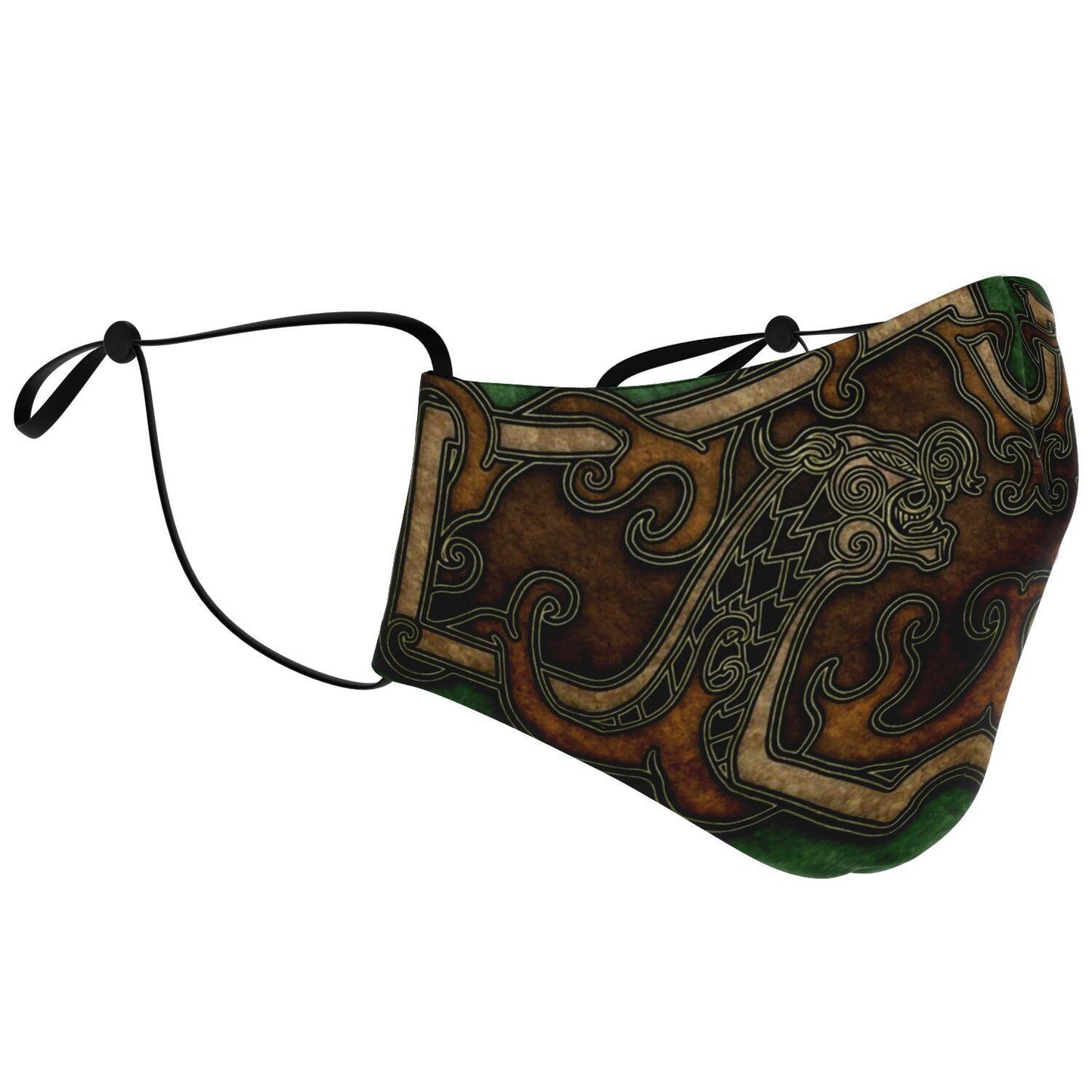 Drakkar Ship Dragon Heads Yellow-Green Viking Face Mask Cover