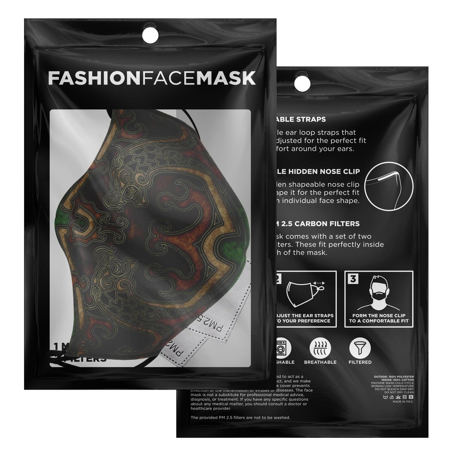 Drakkar Ship Dragon Heads Yellow-Green Viking Face Mask Cover