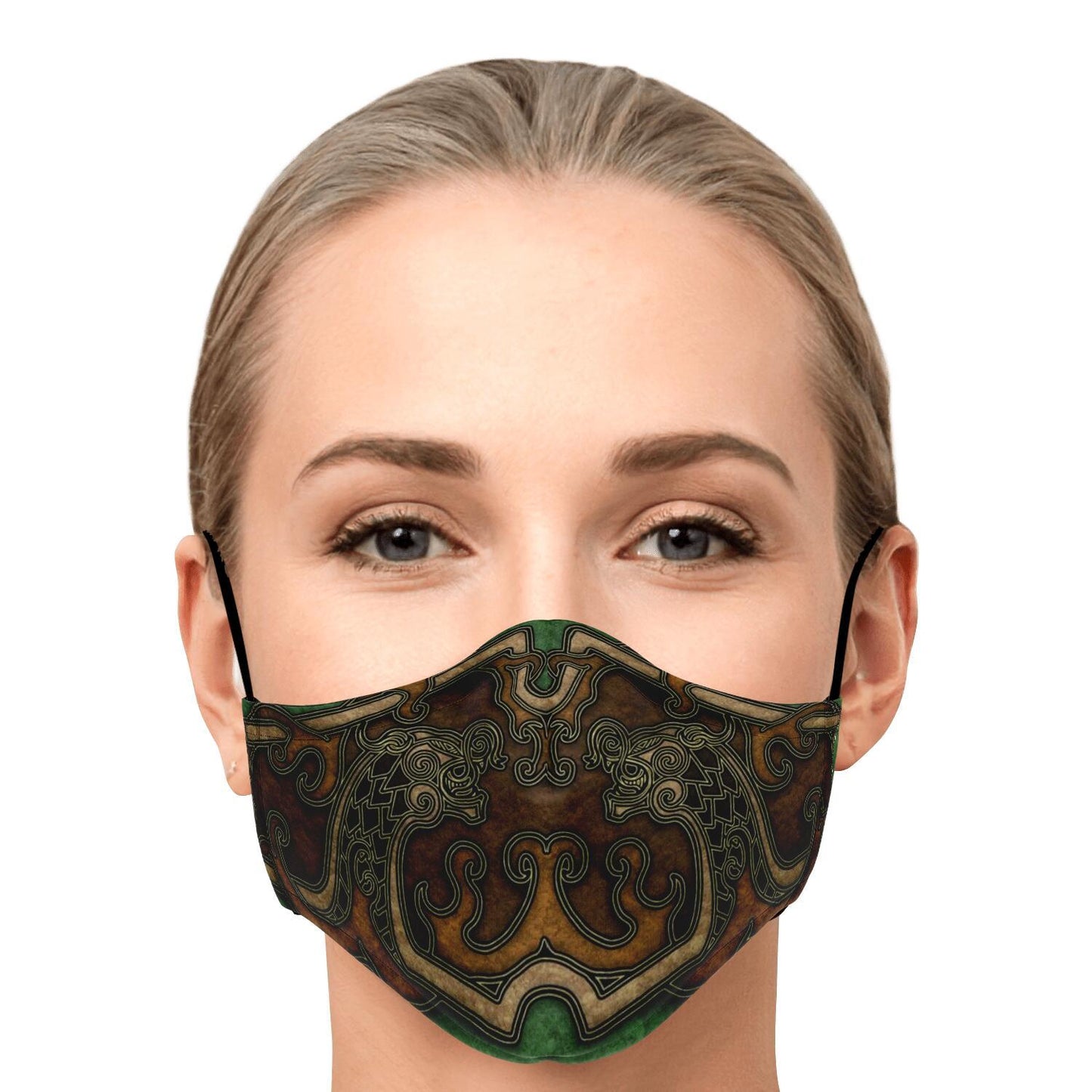 Drakkar Ship Dragon Heads Yellow-Green Viking Face Mask Cover