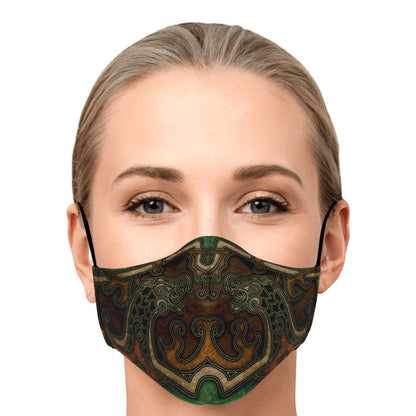 Drakkar Ship Dragon Heads Yellow-Green Viking Face Mask Cover