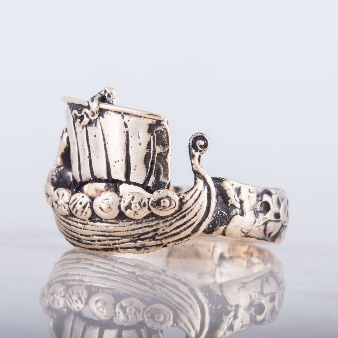 Drakkar Ship Handcrafted Bronze Viking Ring