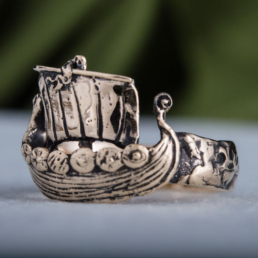 Drakkar Ship Handcrafted Bronze Viking Ring