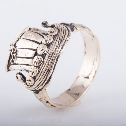 Drakkar Ship Handcrafted Bronze Viking Ring