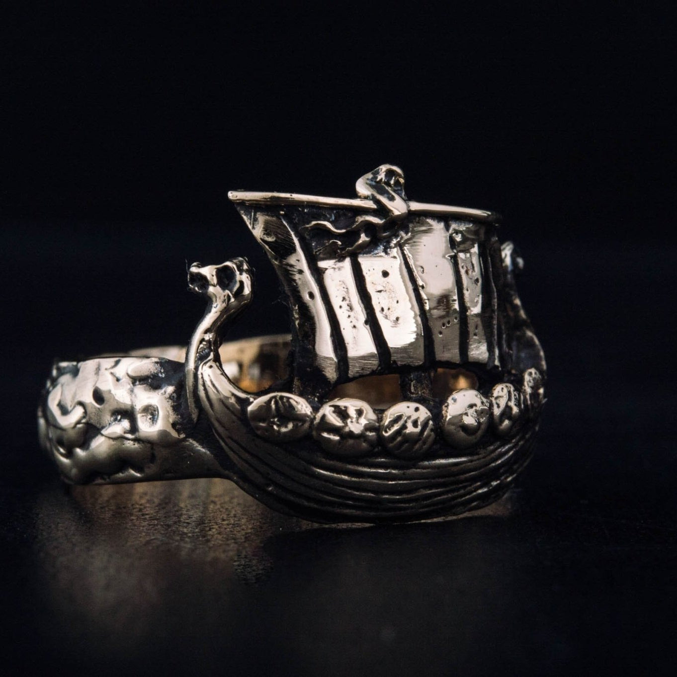 Drakkar Ship Handcrafted Bronze Viking Ring