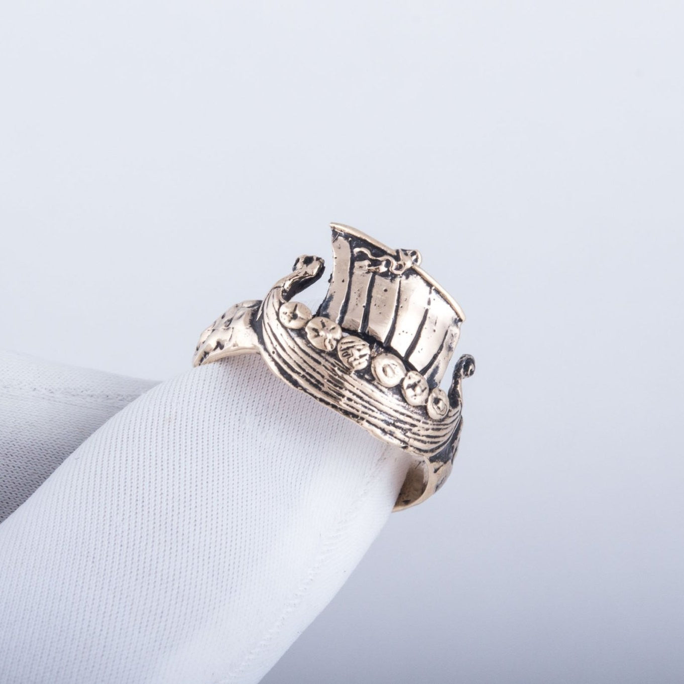 Drakkar Ship Handcrafted Bronze Viking Ring