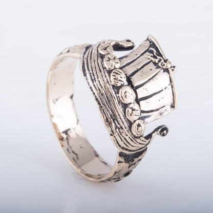 Drakkar Ship Handcrafted Bronze Viking Ring