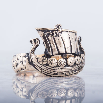 Drakkar Ship Handcrafted Bronze Viking Ring