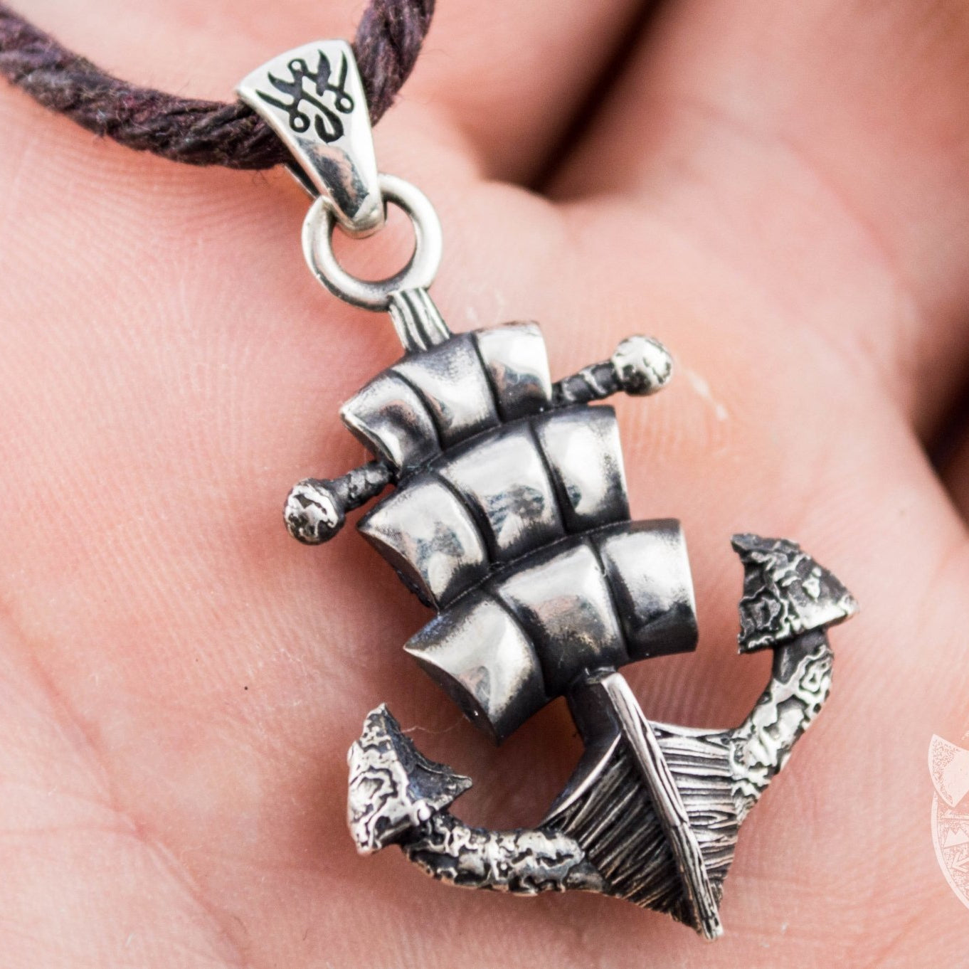 Drakkar Style Anchor Symbol 925 Sterling Silver Pendant - VikingsBrand