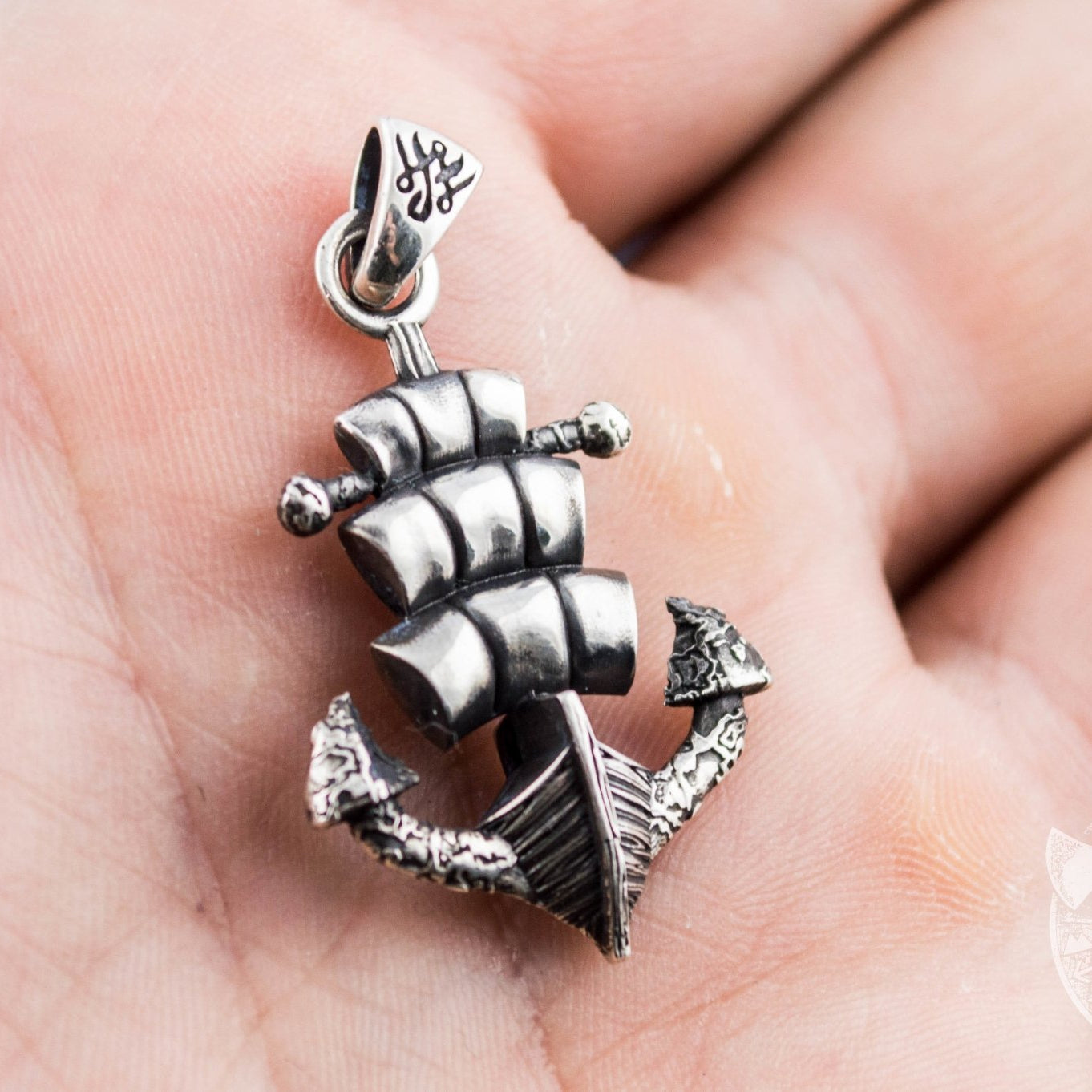 Drakkar Style Anchor Symbol 925 Sterling Silver Pendant - VikingsBrand