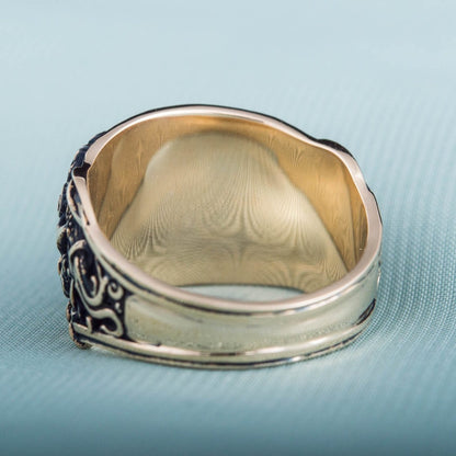 Drakkar Symbol Ring with Mammen Ornament Bronze Viking Jewelry
