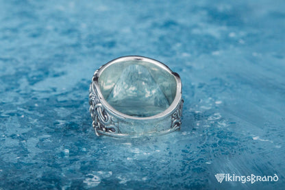 Drakkar Viking Symbol Ring with Mammen Ornament Gold or Sterling Silver Viking Jewelry
