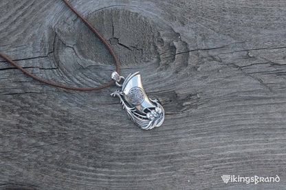 Drakkar Vikings Pendant with Norse Ornament Sterling Silver Handmade Jewelry