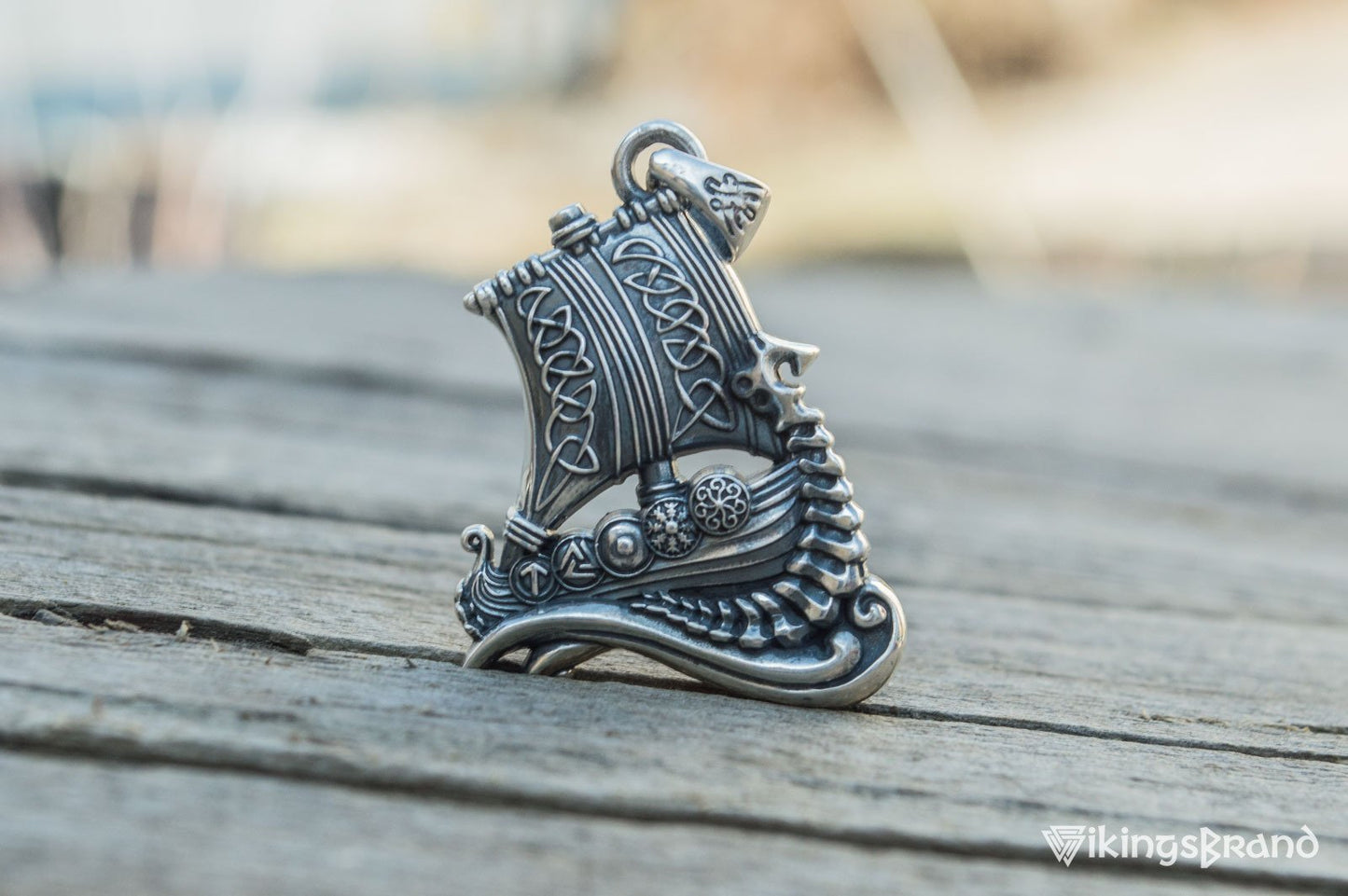 Drakkar Vikings Pendant with Viking Symbols Sterling Silver Jewelry