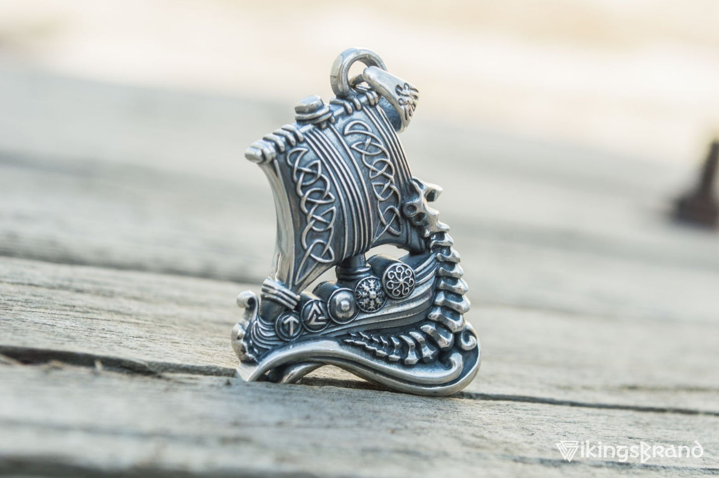 Drakkar Vikings Pendant with Viking Symbols Sterling Silver Jewelry
