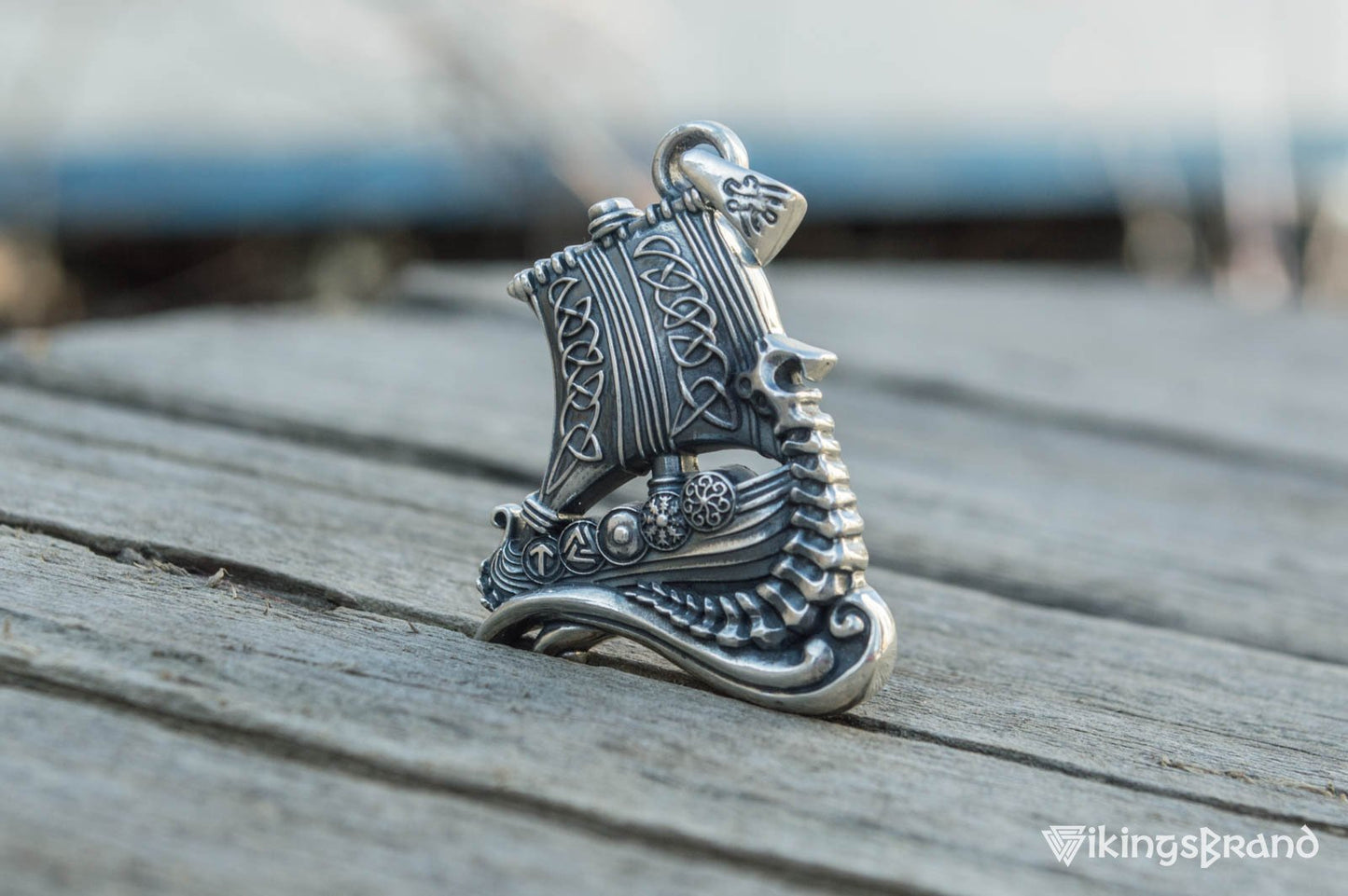 Drakkar Vikings Pendant with Viking Symbols Sterling Silver Jewelry