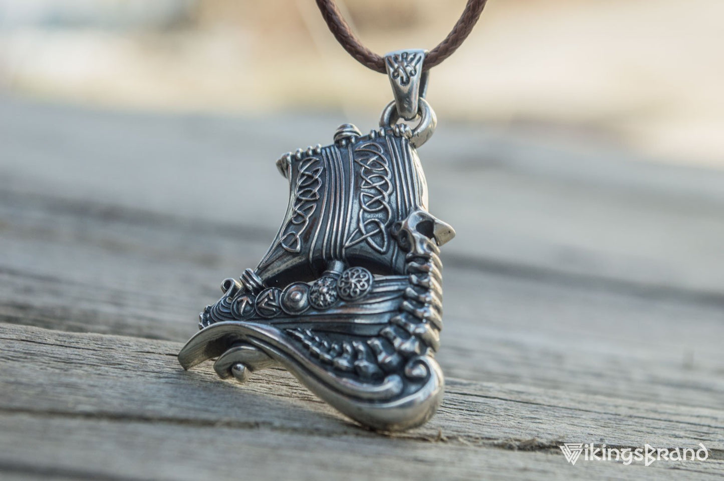 Drakkar Vikings Pendant with Viking Symbols Sterling Silver Jewelry