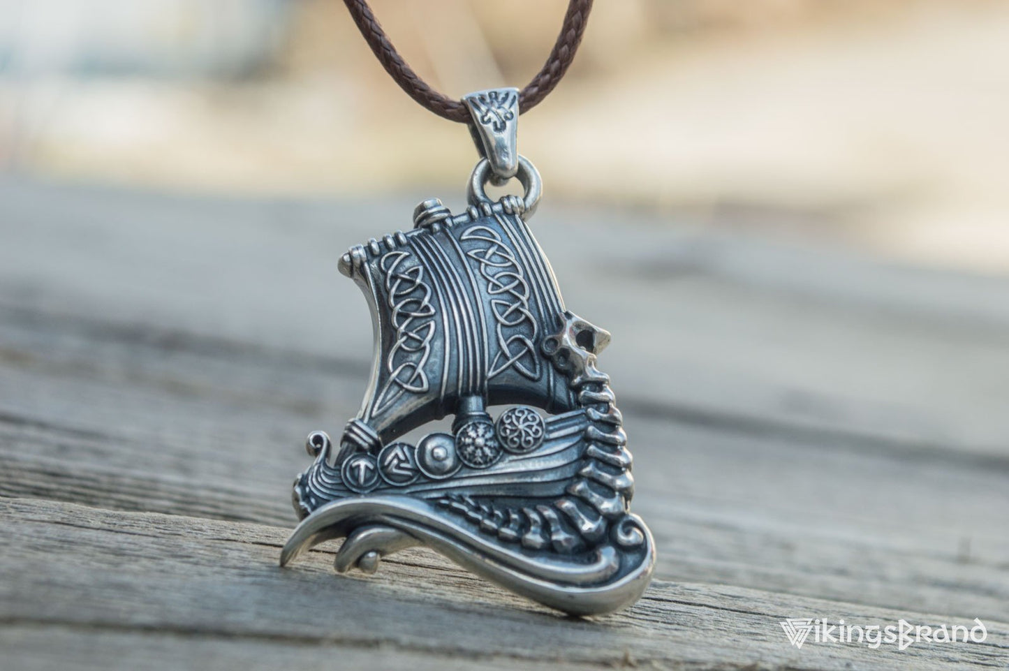 Drakkar Vikings Pendant with Viking Symbols Sterling Silver Jewelry
