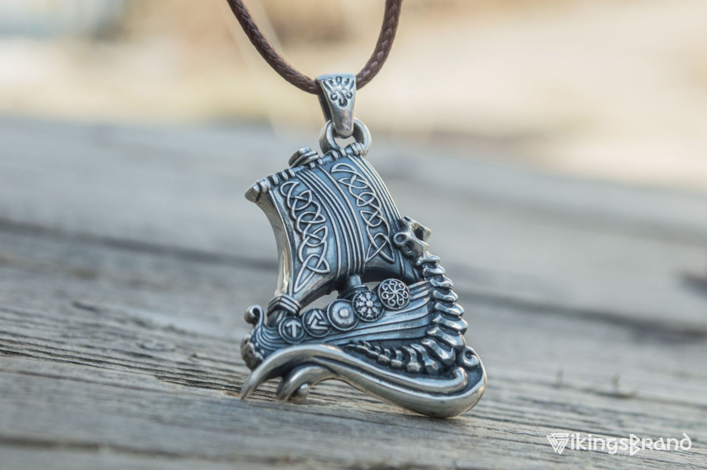 Drakkar Vikings Pendant with Viking Symbols Sterling Silver Jewelry