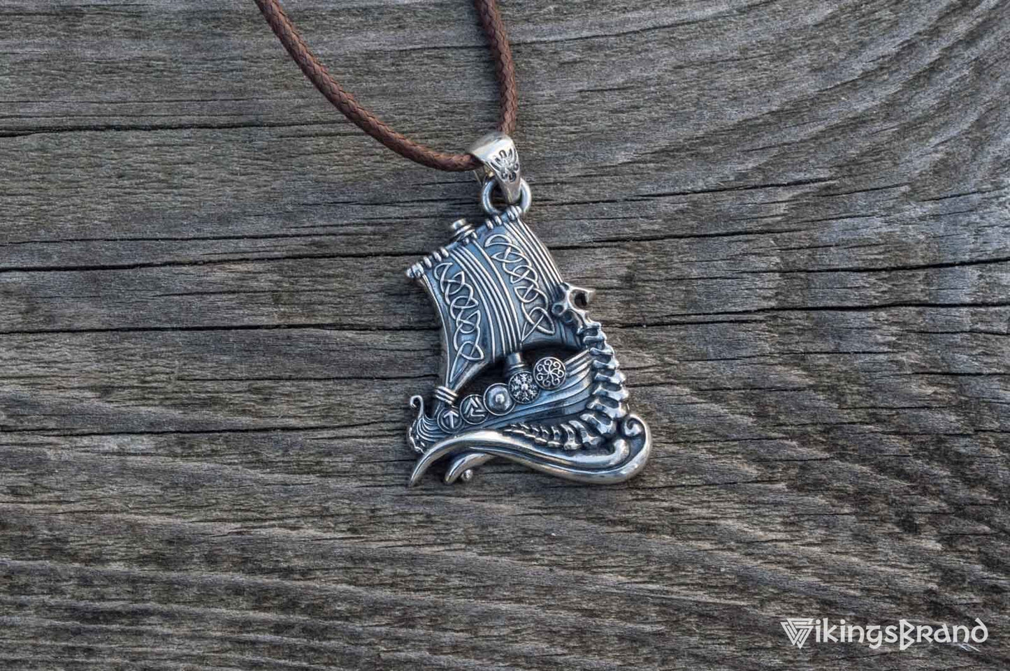 Drakkar Vikings Pendant with Viking Symbols Sterling Silver Jewelry