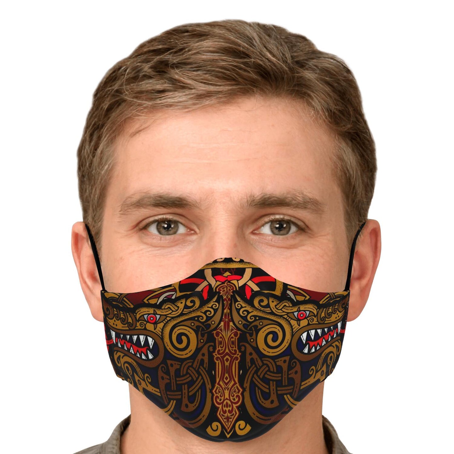 Viking Face Mask Cover with Wolves