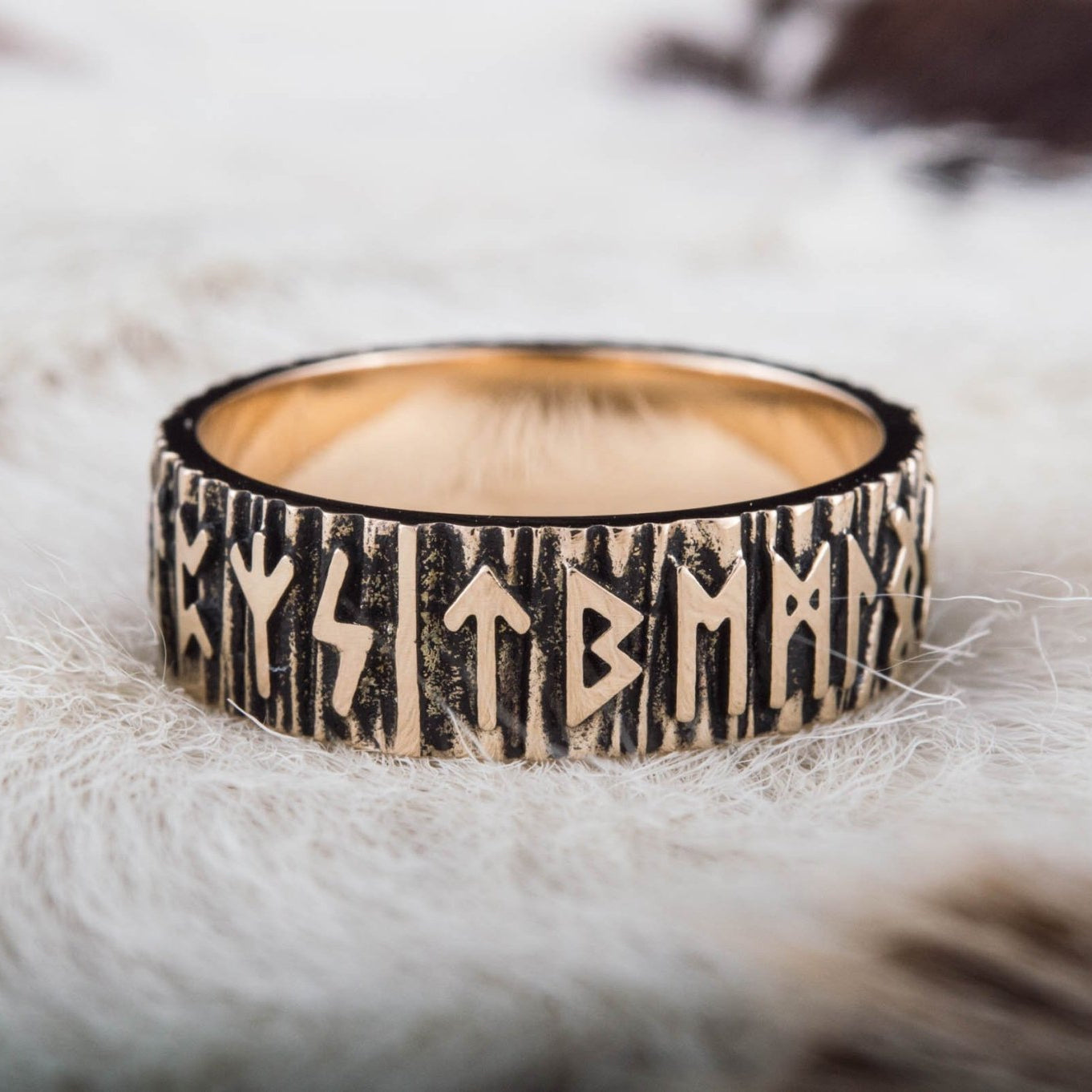 Elder Futhark Norse Runes Handcrafted Bronze Viking Wedding Rings