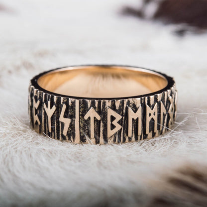 Elder Futhark Norse Runes Handcrafted Bronze Viking Wedding Rings