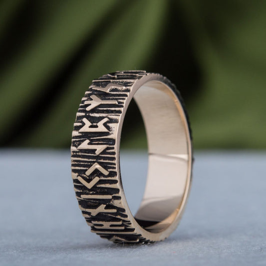 Elder Futhark Norse Runes Handcrafted Bronze Viking Wedding Rings
