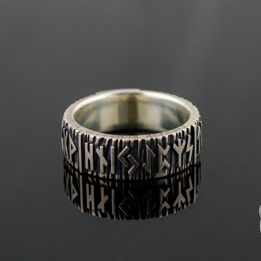 Elder Futhark Rune 925 Sterling Silver Viking Ring - VikingsBrand