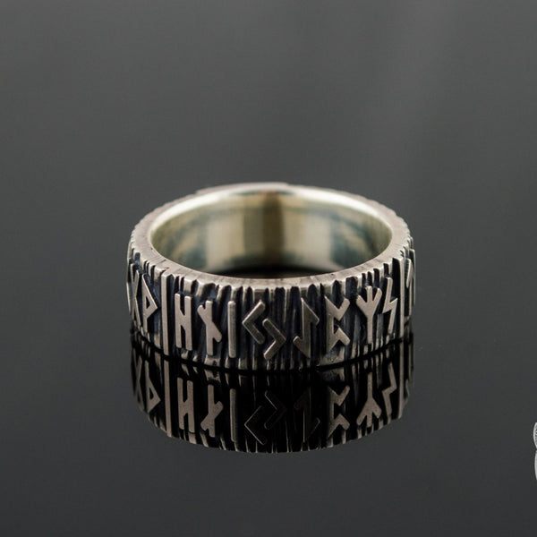 Elder Futhark rune band ring in 925 sterling silver – view 1