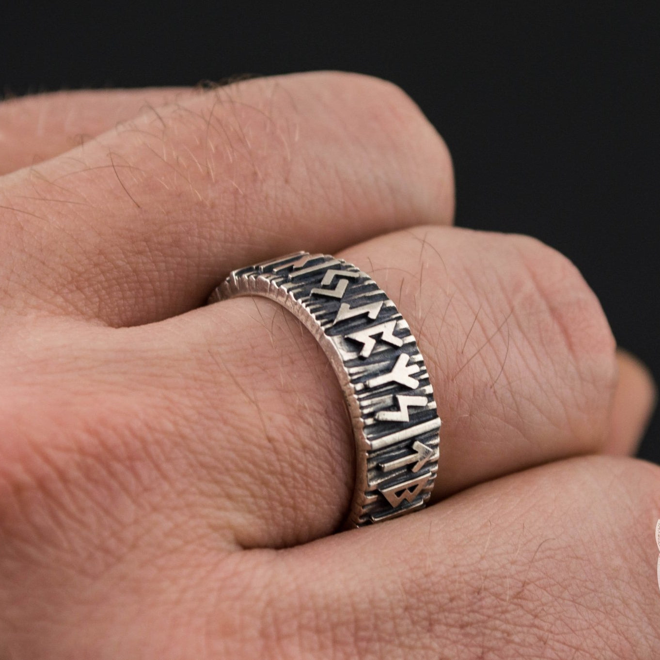 Elder Futhark Rune 925 Sterling Silver Viking Ring - VikingsBrand