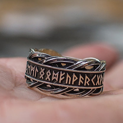 Elder Futhark Runes 925 Sterling Silver Norse Ring - VikingsBrand