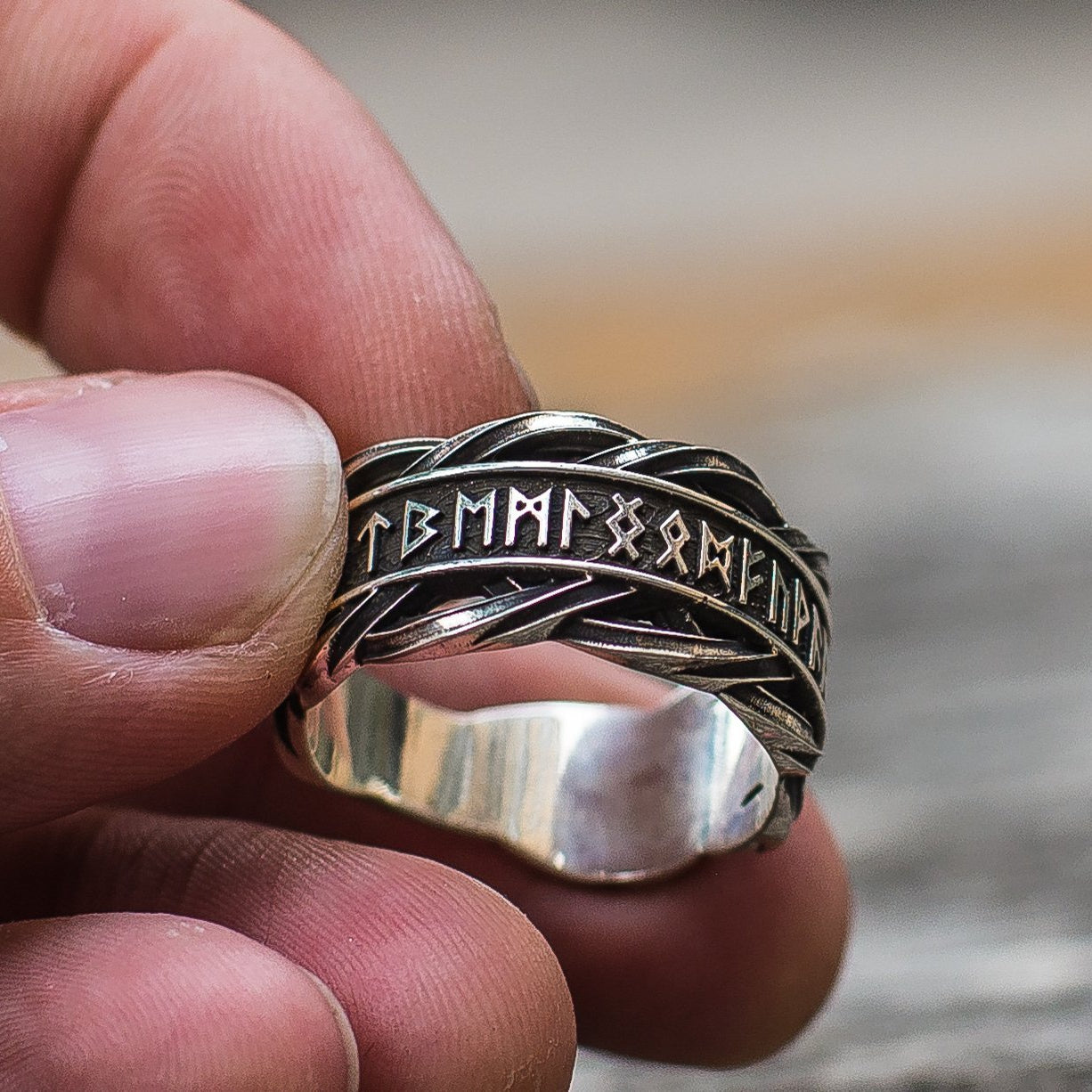 Elder Futhark Runes 925 Sterling Silver Norse Ring - VikingsBrand