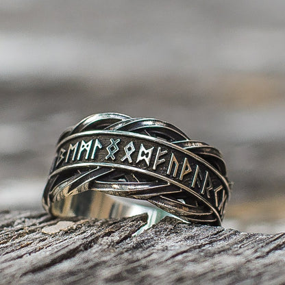 Elder Futhark Runes 925 Sterling Silver Norse Ring - VikingsBrand