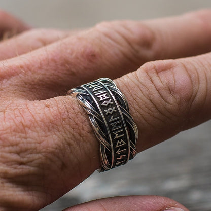 Elder Futhark Runes 925 Sterling Silver Norse Ring - VikingsBrand