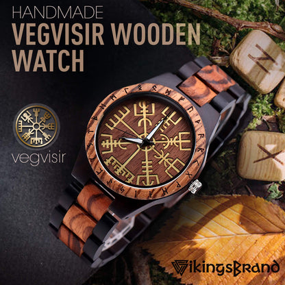 Erik Viking Wooden Watch with Vegvisir Viking Symbol & Custom Engravings