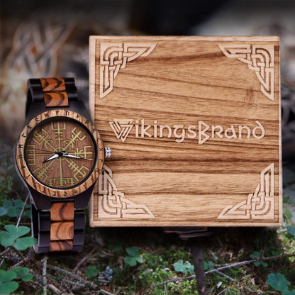 Erik Viking Wooden Watch with Vegvisir Viking Symbol & Custom Engravings