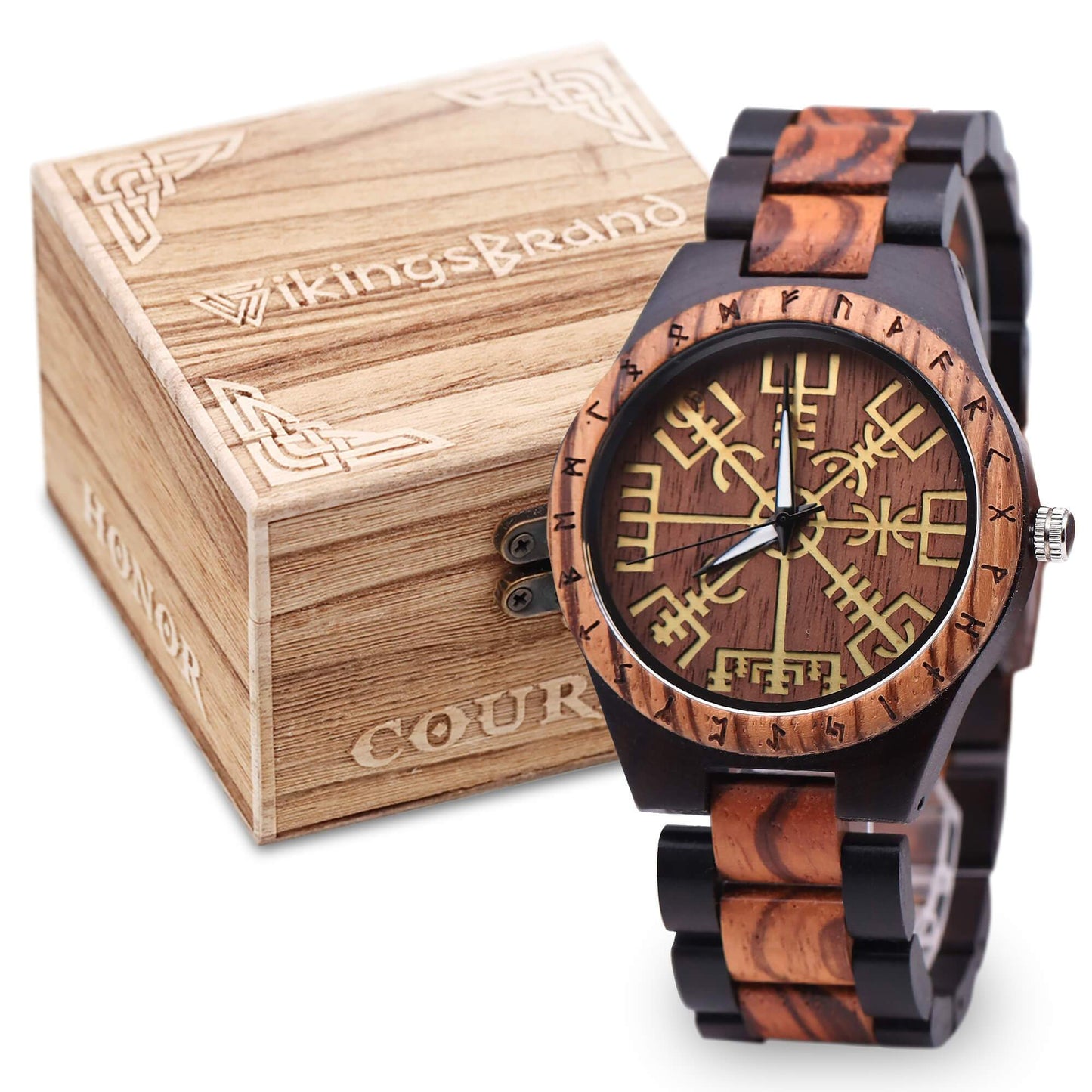 Erik Viking Wooden Watch with Vegvisir Viking Symbol & Custom Engravings