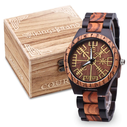 Erik Viking Wooden Watch with Vegvisir Viking Symbol & Custom Engravings