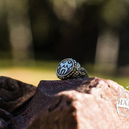 EXCLUSIVE Handcrafted Odin Ring With Oak Leaves - VikingsBrand