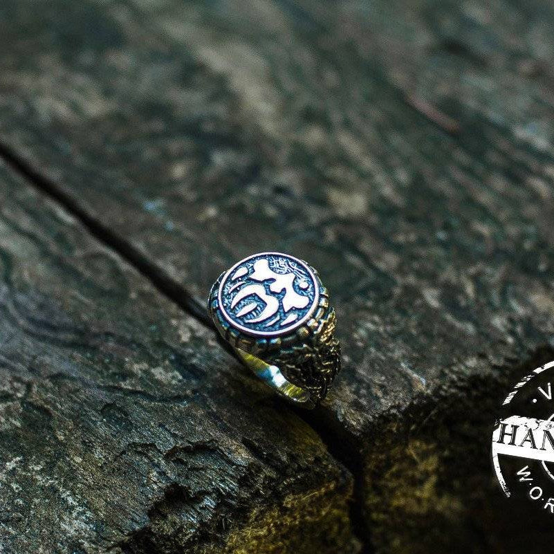 EXCLUSIVE Handcrafted Odin Ring With Oak Leaves - VikingsBrand