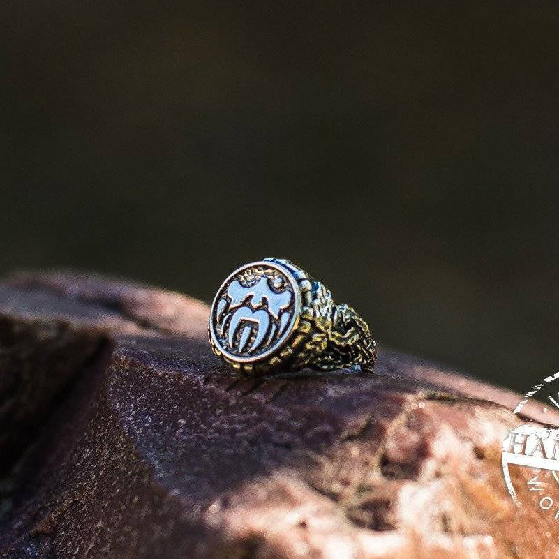 EXCLUSIVE Handcrafted Odin Ring With Oak Leaves - VikingsBrand