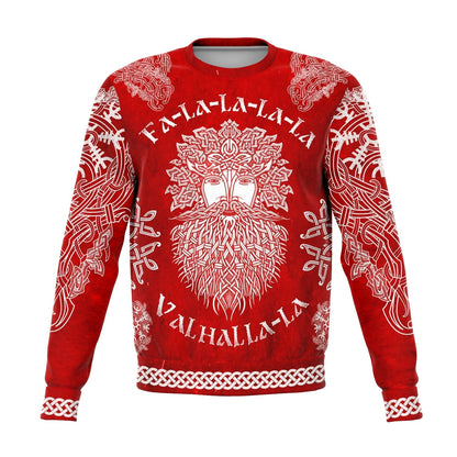 Fa-La-La-La-La Valhalla Yule Santa Sweater with Yggdrasil on the Back - VikingsBrand